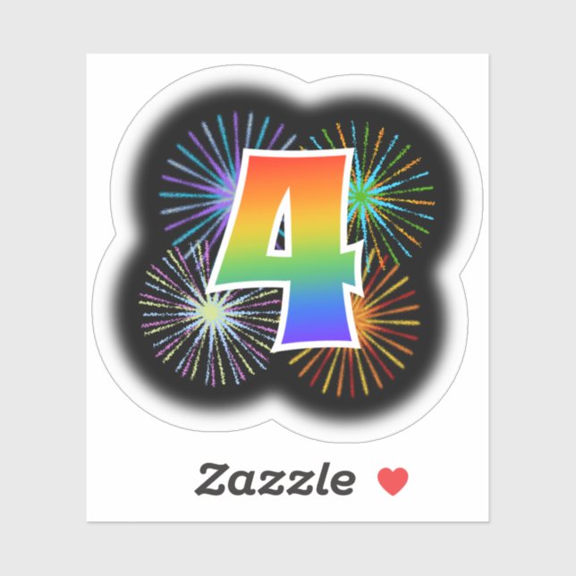 Pegatina Fuegos artificiales + Rainbow Pattern "4" Event # (Hoja)