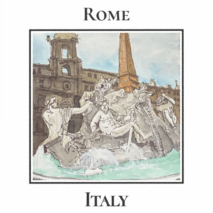 Pegatina Fuente de los Cuatro Ríos. Roma, Italia