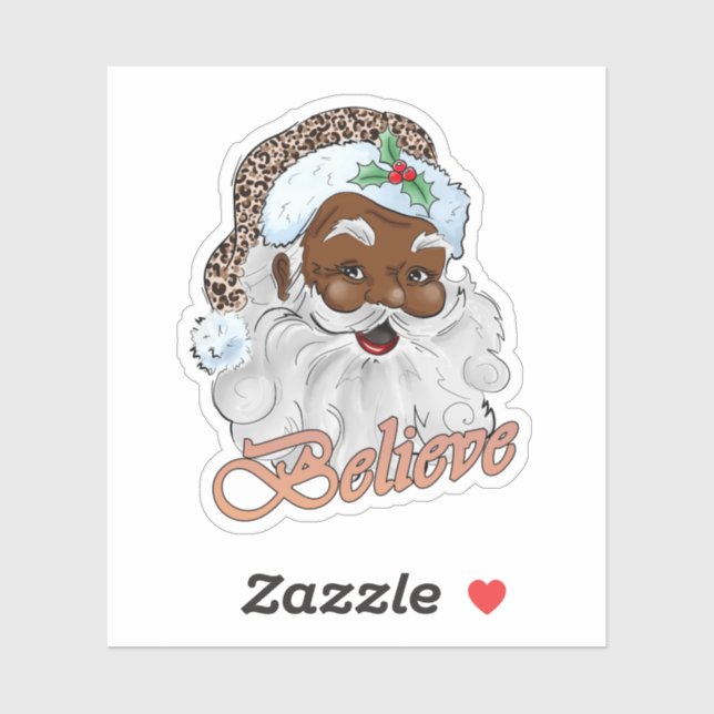 Pegatina Fuerte Papá Noel Negro Melanin Chrismas Claus Homb (Hoja)