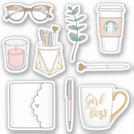 Pegatina Fun Chica moderno Boss Coffee White Planner Pegati