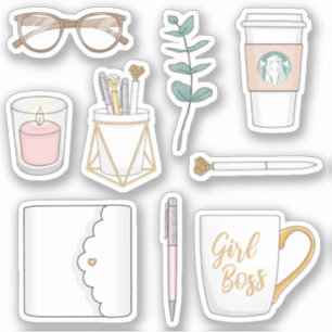 Pegatina Fun Chica moderno Boss Coffee White Planner Pegati