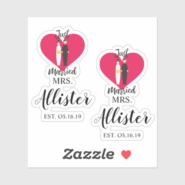 Pegatina Fun Just Married Couple Quote Design (Hoja)