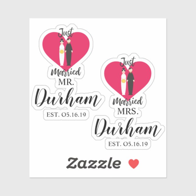 Pegatina Fun Just Married Quote and Couple Design (Hoja)
