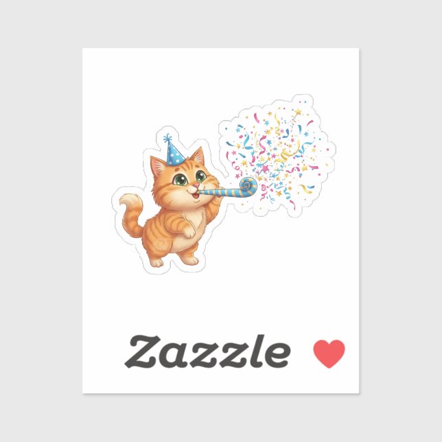 Pegatina Fun Party Horn Cat Confetti Explosion New Year (Hoja)