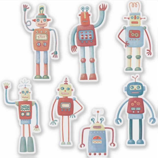Pegatina Fun Retro Robots (Fun retro robot stickers)