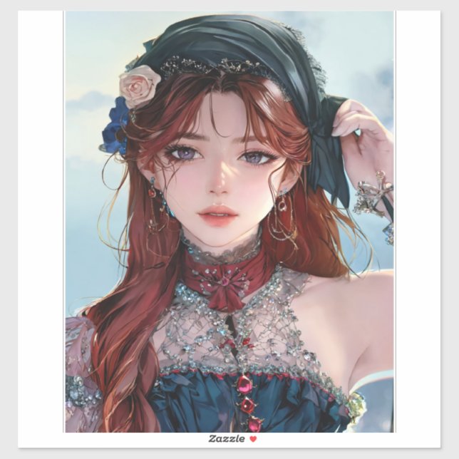 Pegatina Funda de portátiles de Chica Anime Adorable (Hoja)