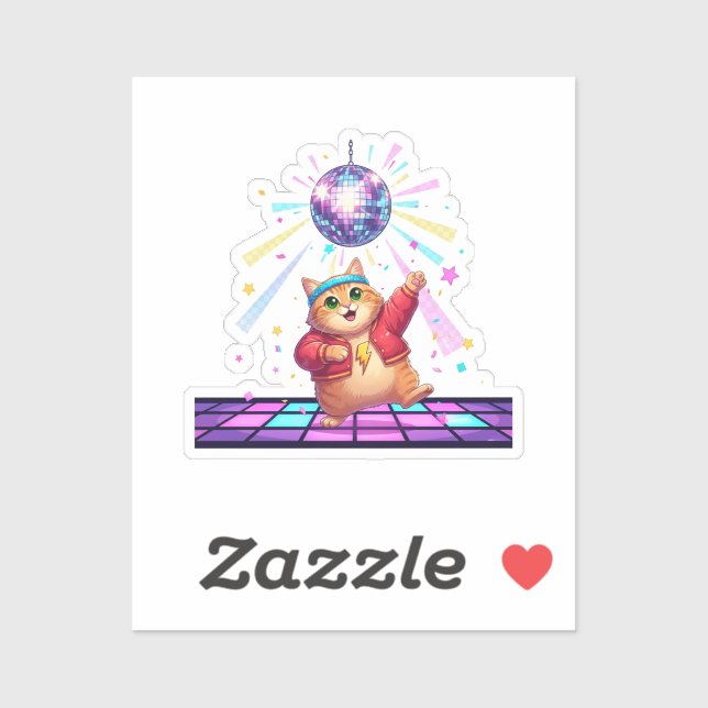 Pegatina Funky Disco Ball Cat Retro 80s New Year's Party (Hoja)