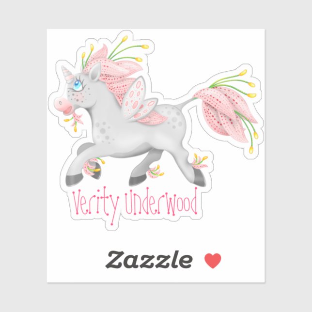 Pegatina Funky Pink Flower Unicorn con orquídeas (Hoja)