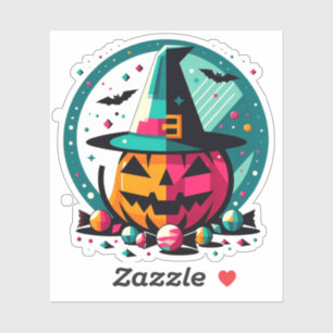 Pegatina Funky Pop Art Pumpkin Witch Hat Candy