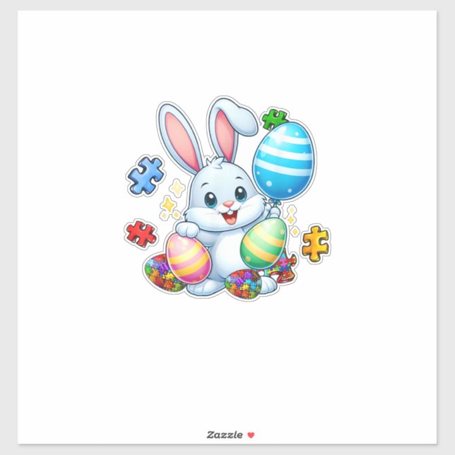 Pegatina Funny Autism Awareness Puzzle Easter Bunny Eggs Ki (Hoja)