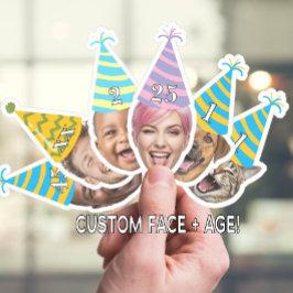 Pegatina Funny Birthday Face with Party Hat & Custom Age