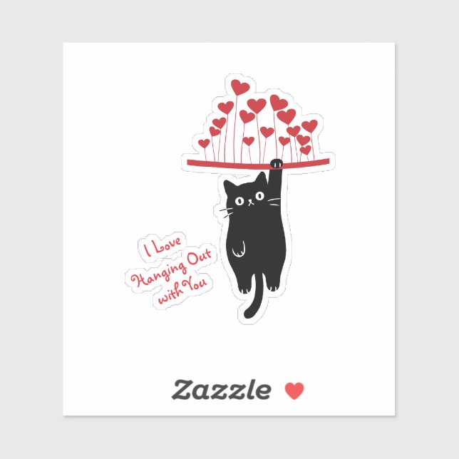 Pegatina Funny Black Cat Hanging Out Valentine's Day (Hoja)