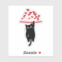 Pegatina Funny Black Cat Hanging Out Valentine's Day