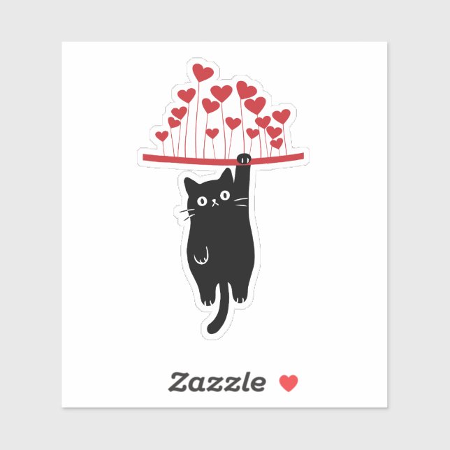 Pegatina Funny Black Cat Hanging Out Valentine's Day (Hoja)