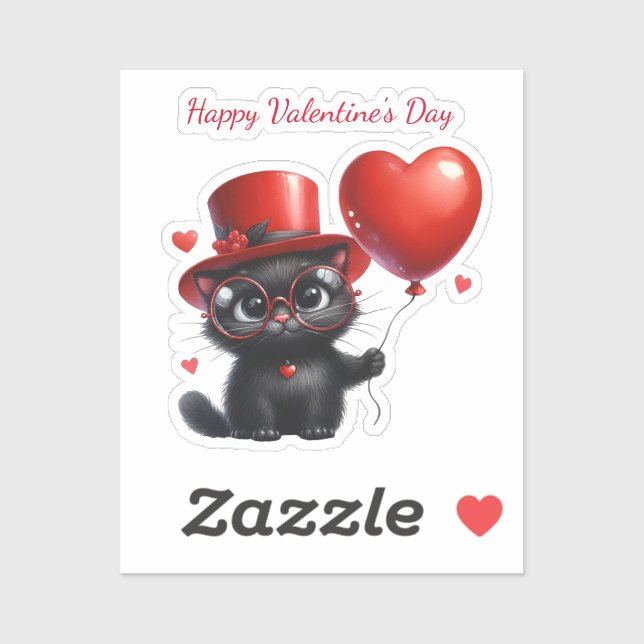 Pegatina Funny Black Cat With Balloons Valentine's Day (Hoja)