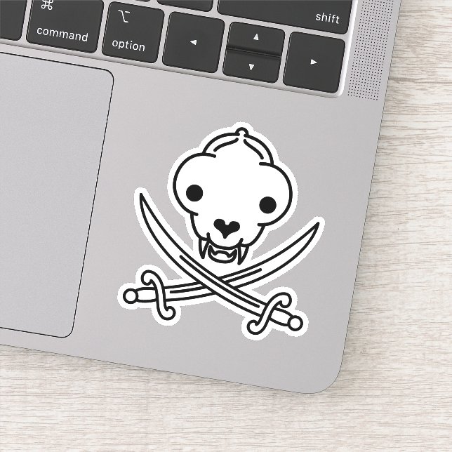 Pegatina Funny Black White Jolly Kitty Pirate Skull Sabers (Detalle)