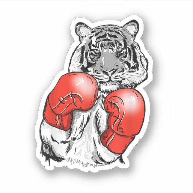 Pegatina Funny Boxing Tiger With Red Gloves. Perfect design (Anverso)
