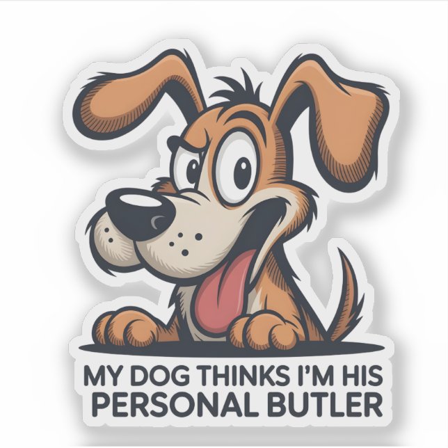 Pegatina Funny Cartoon Dog Butler Quote (Anverso)