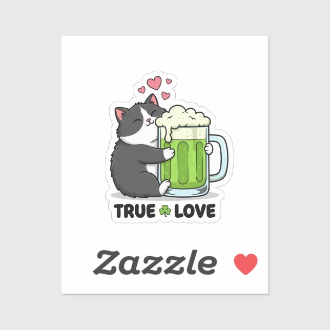 Pegatina Funny Cat Hugging Green Beer Mug True Love Sticker (Hoja)