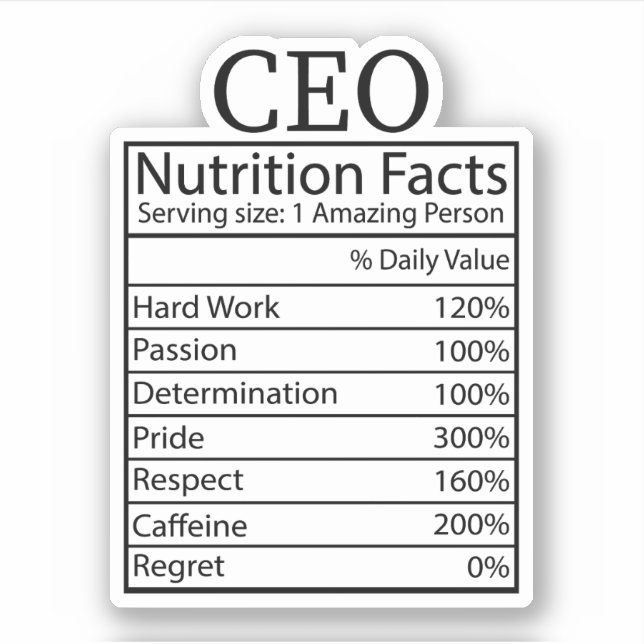 Pegatina Funny CEO Nutrition Facts, regalo para el CEO (Anverso)