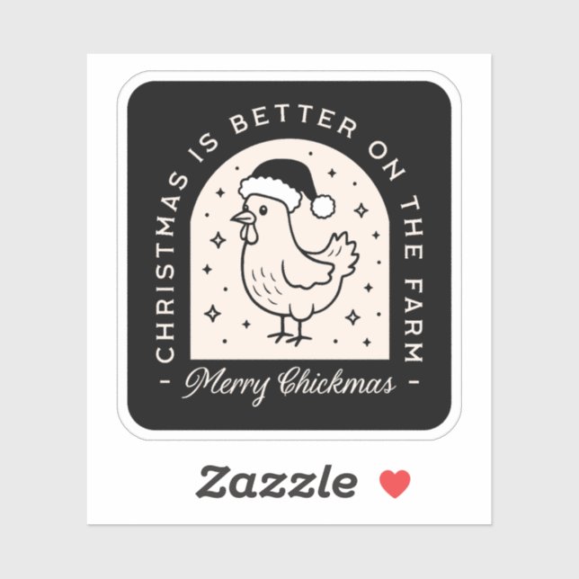 Pegatina Funny chicken Christmas farm puns whimsical black (Hoja)