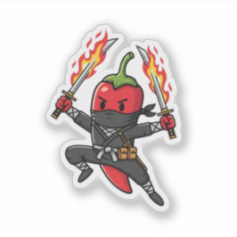 Pegatina Funny Chili Pepper Fire Ninja Samurai Illustration