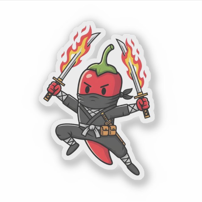 Pegatina Funny Chili Pepper Fire Ninja Samurai Illustration (Anverso)
