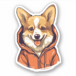 Pegatina Funny Corgi Usando Hoodie