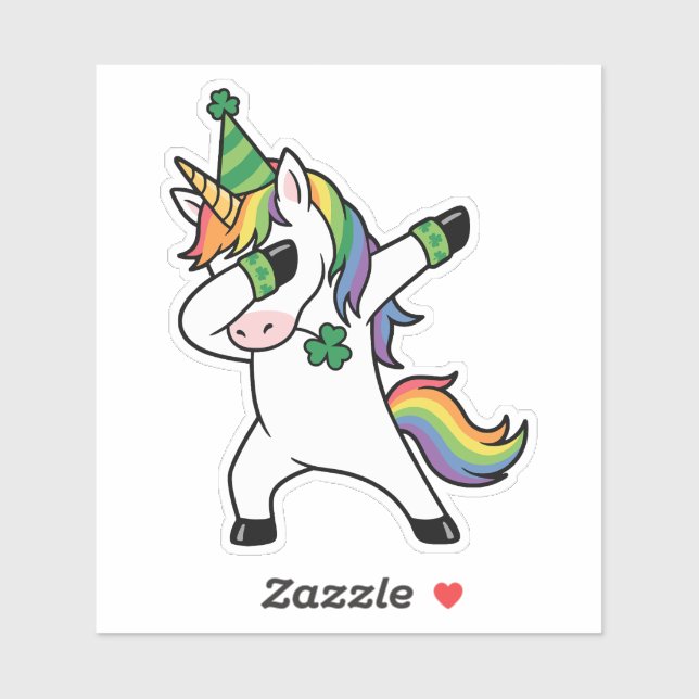 Pegatina Funny Dabbing Unicorn Rainbow St Patricks Day (Hoja)