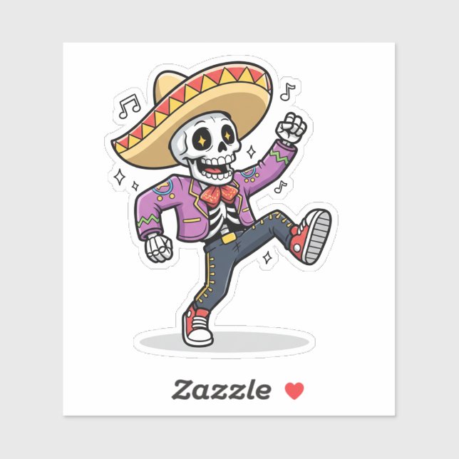 Pegatina Funny Dancing Skeleton Custom-Cut Vinyl Sticker (Hoja)