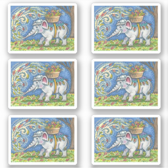 PEGATINA FUNNY ELEPHANT BLOWING AUTUMN SALE A LA BAHILLA (Anverso)