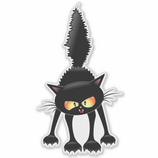 Pegatina Funny Fierce Black Cat Cartoon  (Anverso)