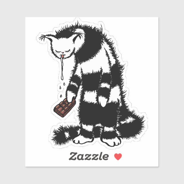 Pegatina Funny Gato Chocolate Lover (Hoja)