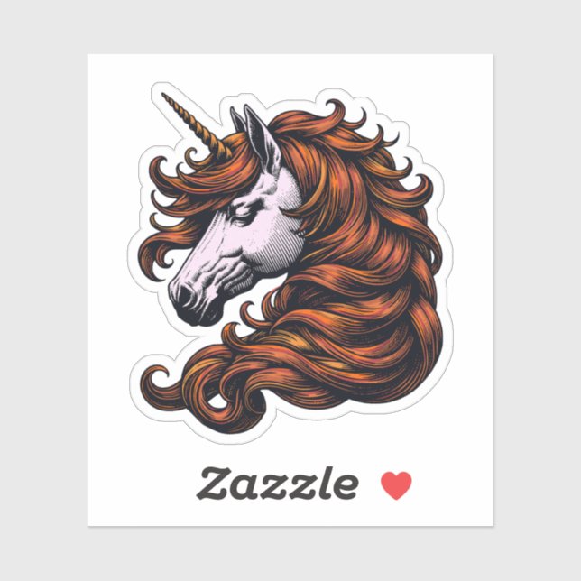 Pegatina Funny Ginger Unicorn Head  (Hoja)
