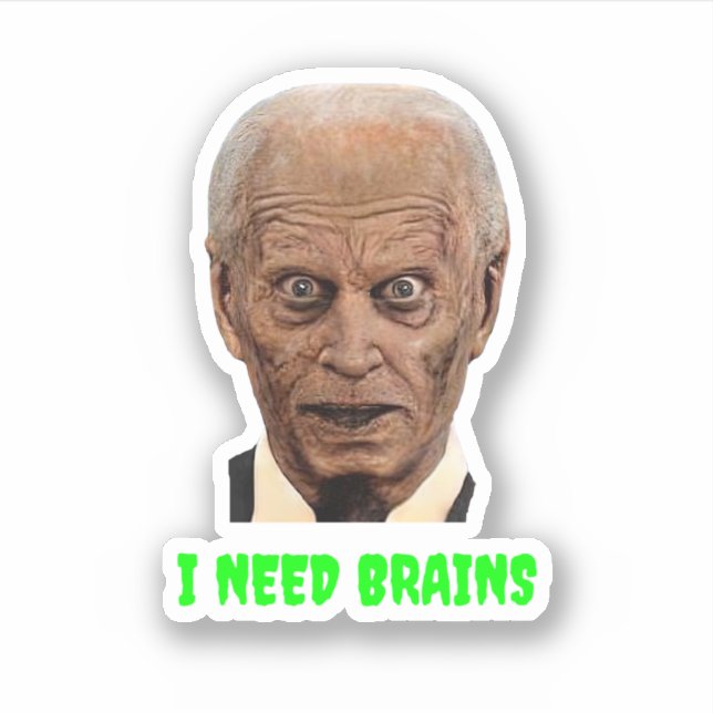Pegatina Funny Halloween Joe Biden Zombie Necesito Brains C (Anverso)