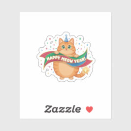 Pegatina Funny "Happy Meow Year" Cat Pun Festive Confetti