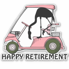 Pegatina Funny Happy Retirement Flamingo Golf Cart