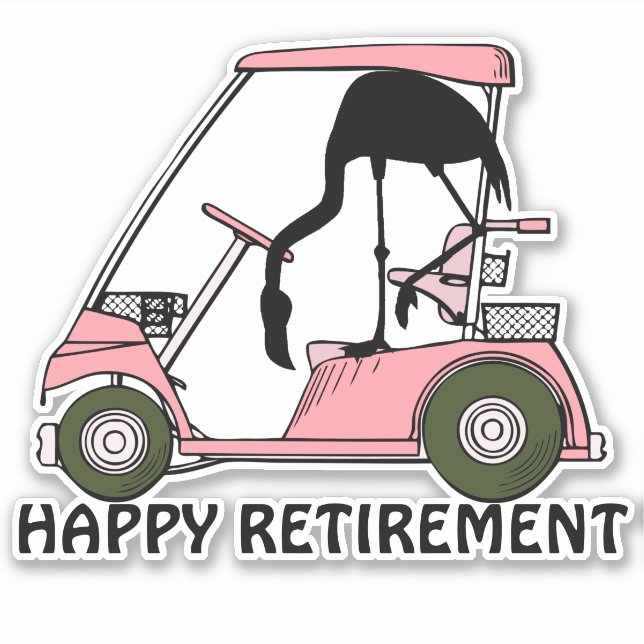Pegatina Funny Happy Retirement Flamingo Golf Cart (Anverso)
