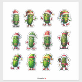 Pegatina Funny Holiday Pickles in Santa Hats