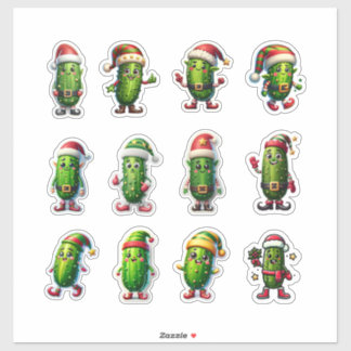 Pegatina Funny Holiday Pickles in Santa Hats