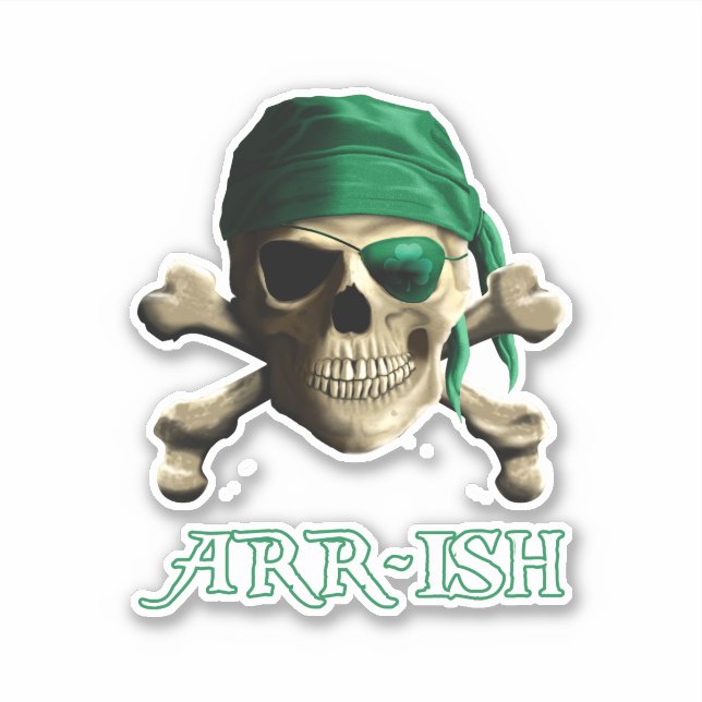 Pegatina Funny irlandés Jolly Roger Pirate Skull ARR-ISH (Anverso)