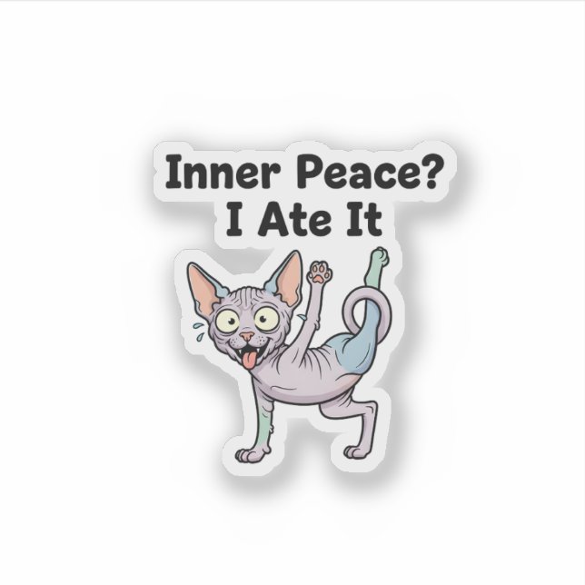 Pegatina Funny Lavender Sphynx Cat Cartoon Art (Anverso)
