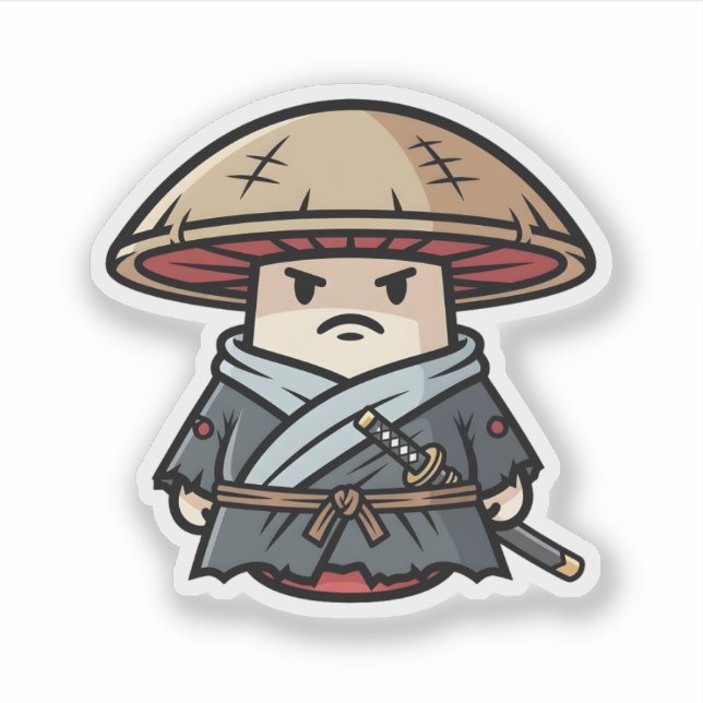 Pegatina Funny Mushroom Ronin Wandering Samurai Illustratio (Anverso)