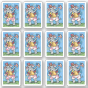 PEGATINA FUNNY PATRIOTA ELEFANTE ONDANDO BANDERA ESTADOUNID