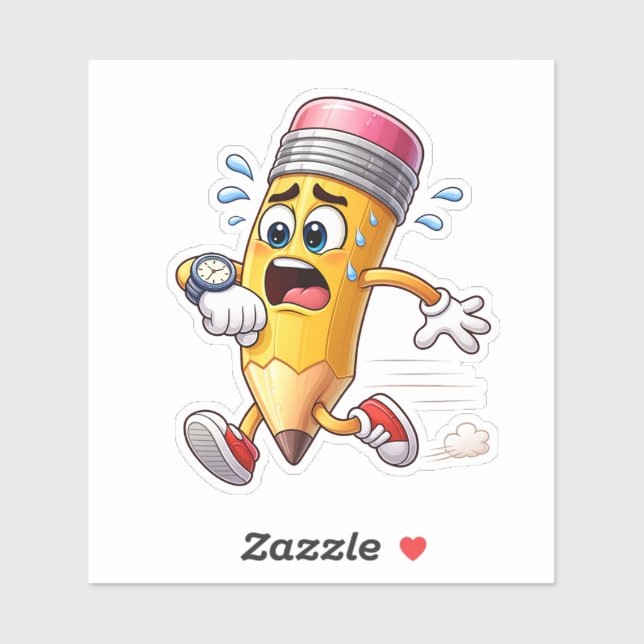 Pegatina Funny Pencil Running Late Custom-Cut Vinyl Sticker (Hoja)