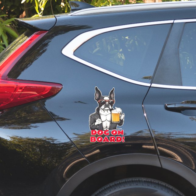 Pegatina Funny Perro Guay de Boston Terrier a bordo (Lado del coche)