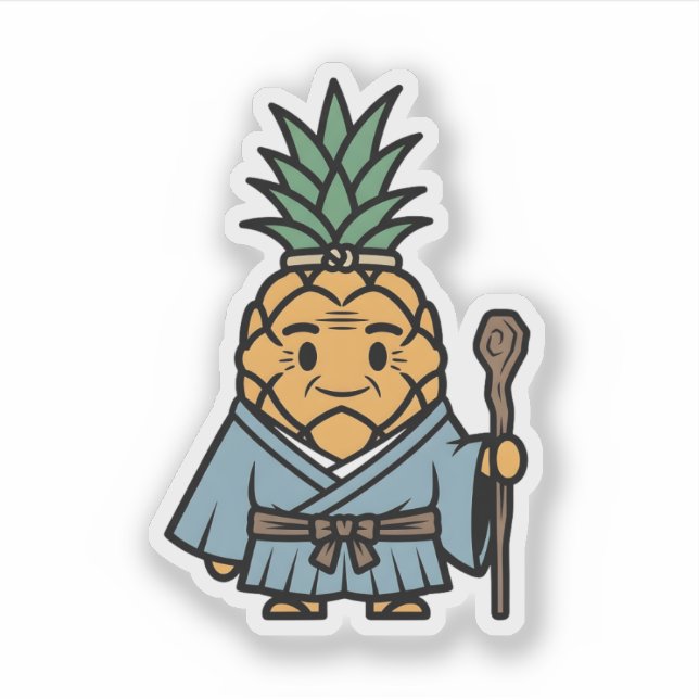 Pegatina Funny Pineapple Sensei Master Samurai Illustration (Anverso)