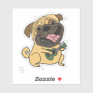 Pegatina Funny Pug Jugando Al Personalizado Ukulele