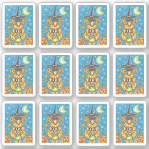 PEGATINA FUNNY PUMPKIN POODLE EN HALLOWEEN WITCH COSTUME