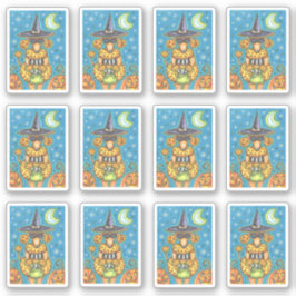 PEGATINA FUNNY PUMPKIN POODLE EN HALLOWEEN WITCH COSTUME